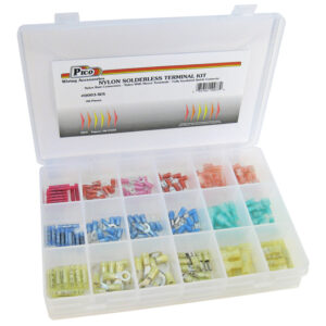 Nylon Sleeved Solderless Terminals 180 Pcs 18 Sizes in 10-3/4x7" Plastic Kit
