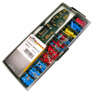 Solderless Terminal Assortment with Tool 100 Pcs in 4"x10" Plastic Kit