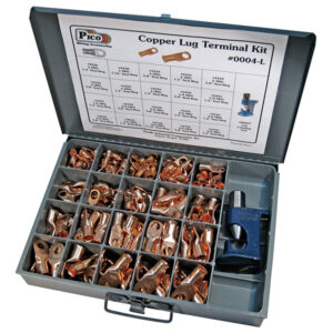 Copper Lug Terminal Assortment w/Tool 220 pcs in 13"x9"x2" Metal Kit Drawer