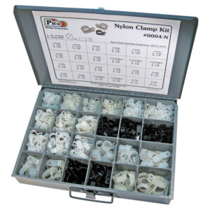 Nylon Clamp Assortment  Sizes 1/8-1"  482 pcs in 13"x9"x2" Metal Kit Drawer