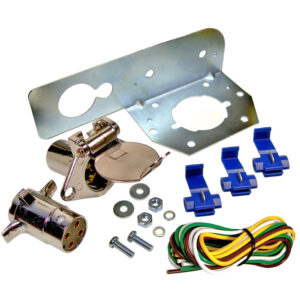 4-Pole Trailer Connector Kit  Metal Male/Female Connectors  Bracket  16ga Wire