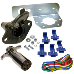 6-Pole Trailer Connector Kit  Metal Plug  Plastic Fml Socket  Bracket  16ga Wire