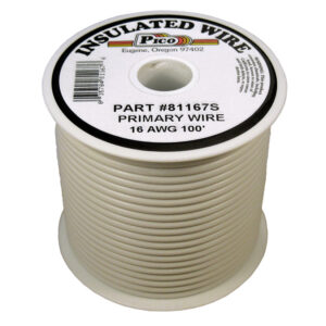 16 AWG White Primary Wire Copper Stranded Conductor With PVC Jacket 100ft Spool