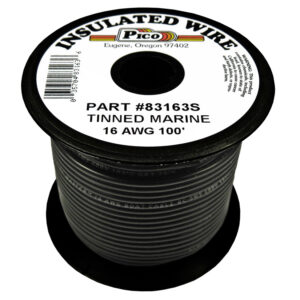 16 AWG Black UL Tinned Copper Marine Wire with PVC Insulation 100ft Spool